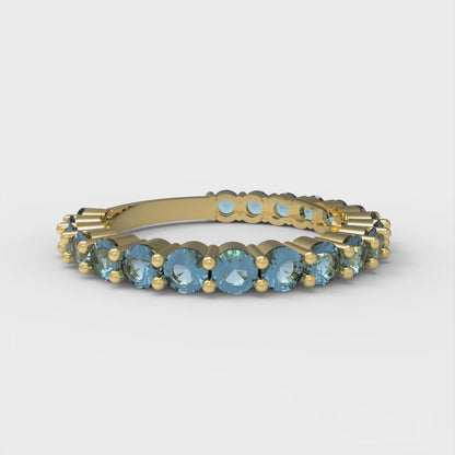 1.2 cttw Simulated Blue Diamond Round Cut Yellow Gold Eternity Wedding Band