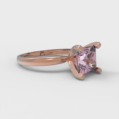 1.5 cttw Zirconia Simulated Pink Diamond Solitaire  Engagement Ring - Solid Gold (VVS1, Princess Cut,6.5mm)