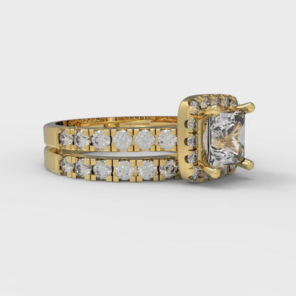 1.56 cttw Princess Cut White Sapphire Bridal Set - Solid Yellow Gold Engagement Ring & Wedding Band