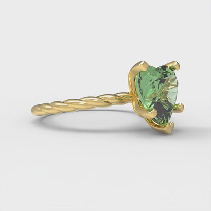 2 cttw Zirconia Simulated Green Diamond Solitaire  Engagement Ring - Solid Yellow Gold (VVS1, Heart Cut,8.0mm)