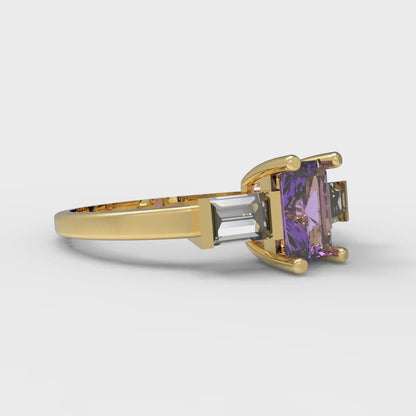 0.8 cttw Simulated Alexandrite Three-Stone Engagement Ring - Solid Gold (Emerald Cut,6x4mm)