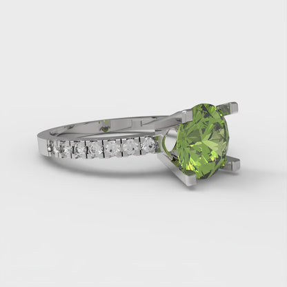 1.71 cttw Natural Peridot Solitaire with Zirconia Simulated Diamond Accents Engagement Ring - Solid Gold (Round Cut,7.5mm)