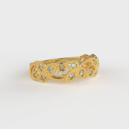 0.17 cttw Blue Moissanite Round Cut Yellow Gold Eternity Wedding Band