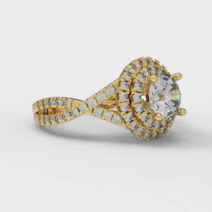 1.3125 cttw Certified Moissanite Hidden Halo Engagement Ring - Solid Gold (VVS1, D-F,Round Cut,6mm)