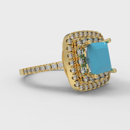2.07 cttw Simulated Turquoise Hidden Halo Engagement Ring - Solid Yellow Gold (VVS1, Princess Cut,6.5mm)