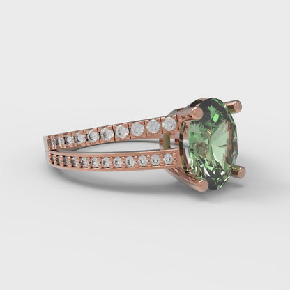 2.32 cttw Zirconia Simulated Green Diamond Solitaire with Zirconia Simulated Diamond Accents Engagement Ring - Solid Rose Gold (VVS1, Oval Cut,9X7mm)