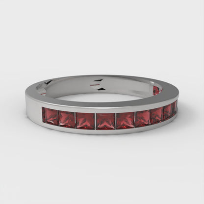 0.78 cttw Natural Garnet Princess Cut White Gold Eternity Wedding Band