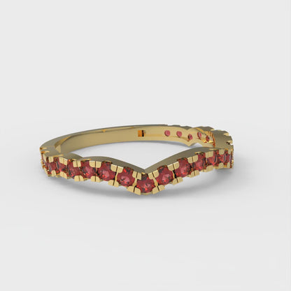 0.36 cttw Natural Garnet Round Cut Yellow Gold Eternity Wedding Band