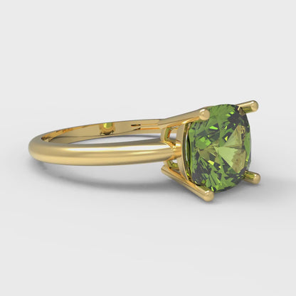 2 cttw Natural Peridot Solitaire  Engagement Ring - Solid Yellow Gold (VVS1, Cushion Cut,7mm)