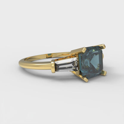 1.62 cttw Natural London Blue Topaz Three-Stone Engagement Ring - Solid Gold (Square Emerald Cut,6.5X6.5mm)