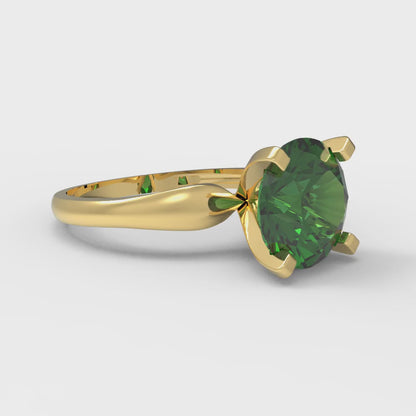 2.5 cttw Simulated Emerald Solitaire  Engagement Ring - Solid Yellow Gold (VVS1, Round Cut,8.5mm)