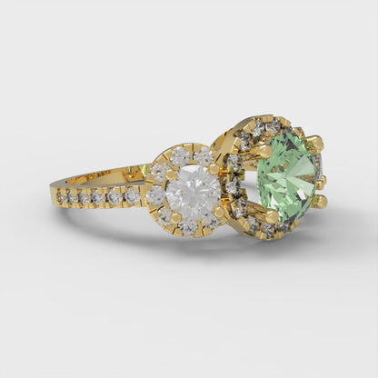 1.46 cttw Zirconia Simulated Green Diamond Three-Stone Engagement Ring - Solid Yellow Gold (VVS1, Round Cut,6.0mm)
