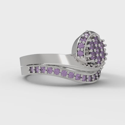 0.4 cttw Round Cut Natural Amethyst Bridal Set - Solid White Gold Engagement Ring & Wedding Band