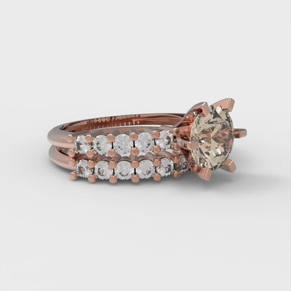 1.66 cttw Round Cut Natural Morganite Bridal Set - Solid Rose Gold Engagement Ring & Wedding Band