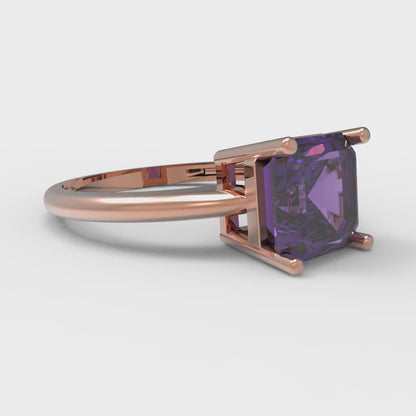 2 cttw Natural Amethyst Solitaire  Engagement Ring - Solid Rose Gold (VVS1, Asscher Cut,7.0mm)