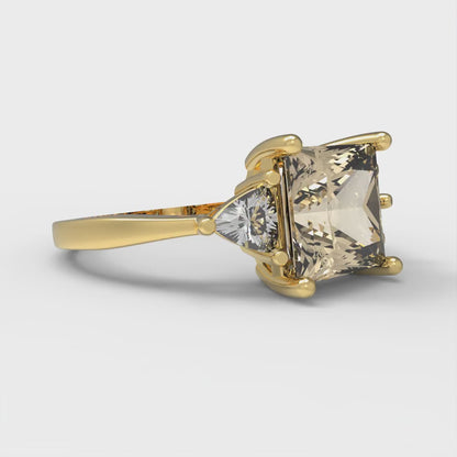 2.32 cttw Natural Morganite Three-Stone Engagement Ring - Solid Gold (Princess Cut,7.0mm)