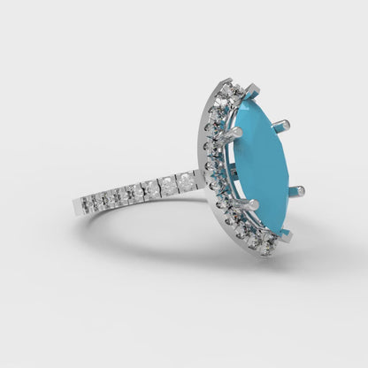2.38 cttw Simulated Turquoise Hidden Halo Engagement Ring - Solid White Gold  (VVS1, Marquise Cut,12x6mm )