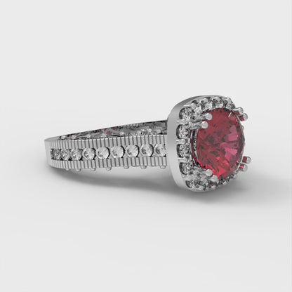 2.37 cttw Natural Garnet Hidden Halo Engagement Ring - Solid Gold (Round Cut,7.5mm)