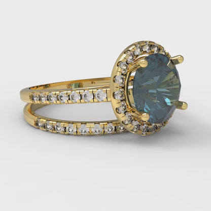2.52 cttw Round Cut Natural London Blue Topaz Bridal Set - Solid Yellow Gold Engagement Ring & Wedding Band