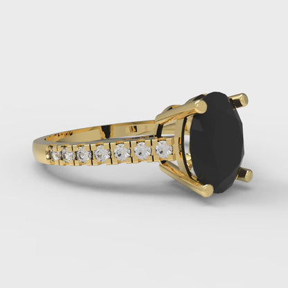2.21 cttw Natural Onyx Solitaire with Zirconia Simulated Diamond Accents Engagement Ring - Solid Yellow Gold (VVS1, Oval Cut,9X7mm)