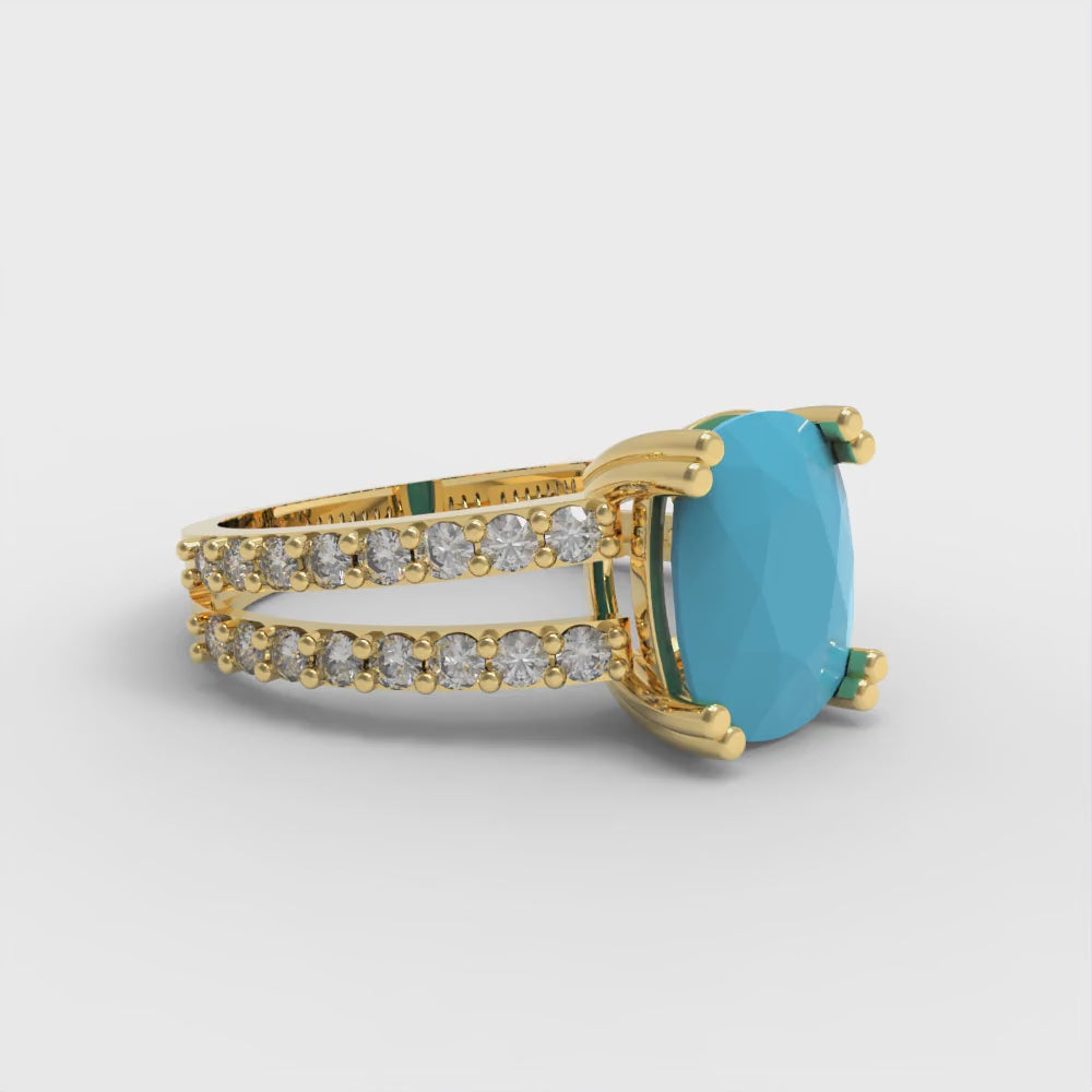 3.48 cttw Simulated Turquoise Solitaire with Zirconia Simulated Diamond Accents Engagement Ring - Solid Gold (Long Cushion Cut,9x7mm)