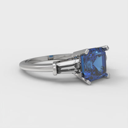 1.62 cttw Simulated Tanzanite Three-Stone Engagement Ring - Solid Gold (Square Emerald Cut,6.5X6.5mm)