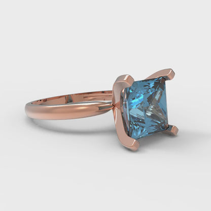 3 cttw Natural Sky Blue Topaz Solitaire  Engagement Ring - Solid Gold (Princess Cut,8.0mm)