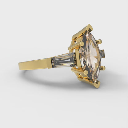 2 cttw Yellow Moissanite Three-Stone Engagement Ring - Solid Gold (Marquise Cut,11x5.5mm)