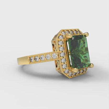 2.78 cttw Simulated Emerald Hidden Halo Engagement Ring - Solid Gold (Emerald Cut,8.5x6.5mm)