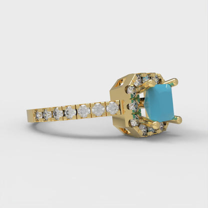 0.89 cttw Simulated Turquoise Hidden Halo Engagement Ring - Solid Gold (Princess Cut,4.5mm)