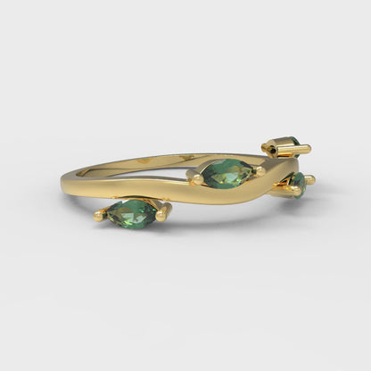 0.4 cttw Simulated Emerald Marquise Cut Yellow Gold Eternity Wedding Band