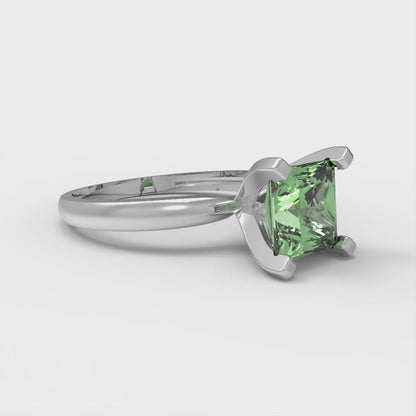 1.5 cttw Zirconia Simulated Green Diamond Solitaire  Engagement Ring - Solid Gold (VVS1, Princess Cut,6.5mm)