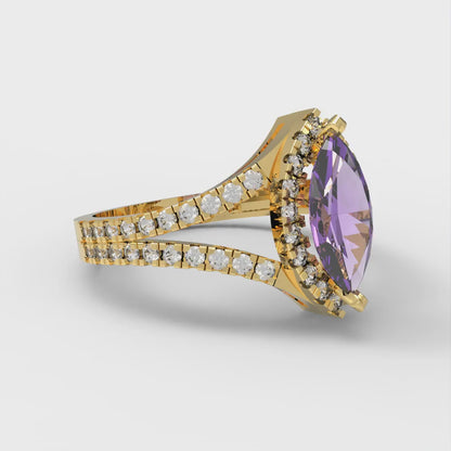 1.2 cttw Simulated Alexandrite Hidden Halo Engagement Ring - Solid Gold (Marquise Cut,9x4.5mm)