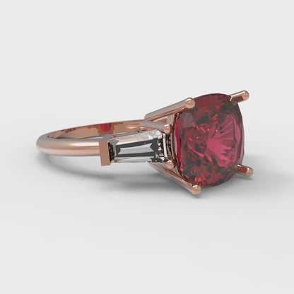 3 cttw Natural Garnet Three-Stone Engagement Ring - Solid Gold (Cushion Cut,8.0mm)