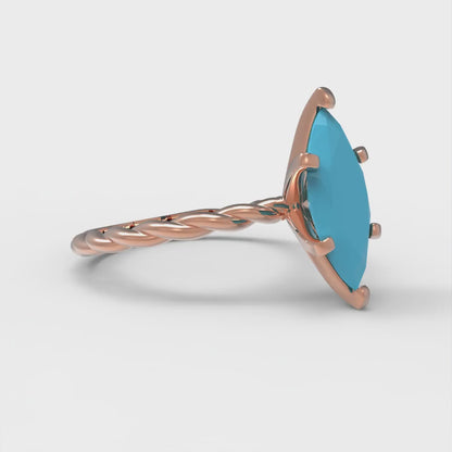 2 cttw Simulated Turquoise Solitaire  Engagement Ring - Solid Gold (Marquise Cut,12x6mm )