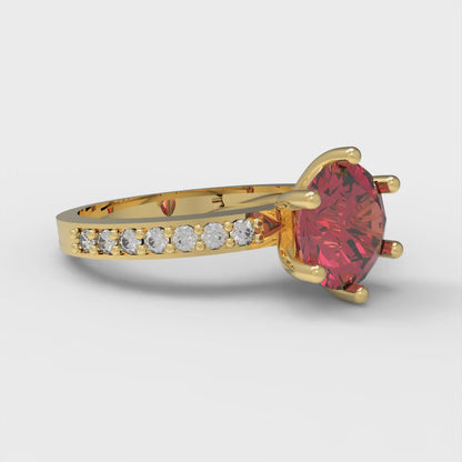 1.71 cttw Simulated Ruby Solitaire with Zirconia Simulated Diamond Accents Engagement Ring - Solid Gold (Round Cut,7.5mm)