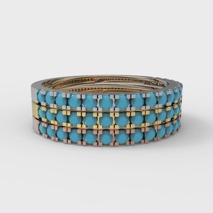 0.855 cttw Simulated Turquoise Round Cut White/Rose/Yellow Gold Eternity Wedding Band