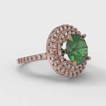 2.6 cttw Simulated Emerald Hidden Halo Engagement Ring - Solid Gold (Round Cut,8.0mm)