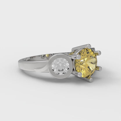 1.72 cttw Natural Citrine Three-Stone Engagement Ring - Solid Gold (Round Cut,6.5mm)
