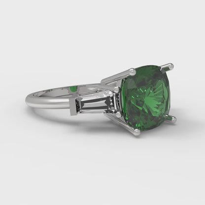 3 cttw Simulated Emerald Three-Stone Engagement Ring - Solid Gold (Cushion Cut,8.0mm)