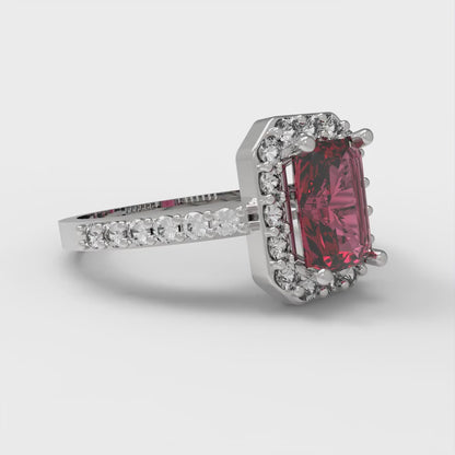 2.16 cttw Emerald Cut Natural Garnet Bridal Set - Solid White Gold Engagement Ring & Wedding Band