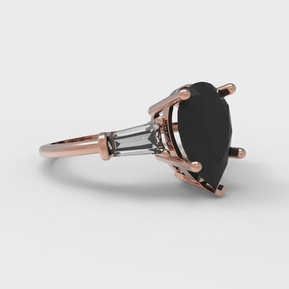 2.5 cttw Natural Onyx Three-Stone Engagement Ring - Solid Gold (Pear Cut,10x7mm)