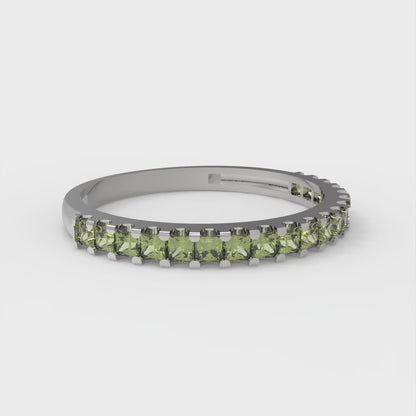 0.285 cttw Natural Peridot Princess Cut White Gold Eternity Wedding Band
