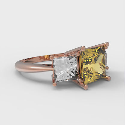 2.5 cttw Natural Citrine Three-Stone Engagement Ring - Solid Gold (Princess Cut,6.5 mm)