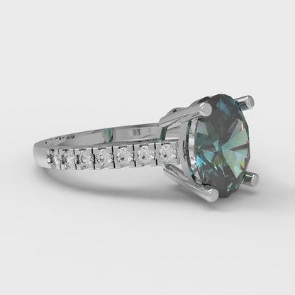 2.21 cttw Blue Moissanite Solitaire with Zirconia Simulated Diamond Accents Engagement Ring - Solid Gold (Oval Cut,9X7mm)