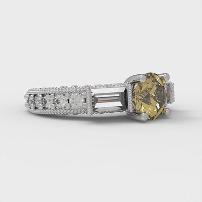 2.33 cttw Zirconia Simulated Yellow Diamond Three-Stone Engagement Ring - Solid Gold (VVS1, Round Cut,6.5mm)