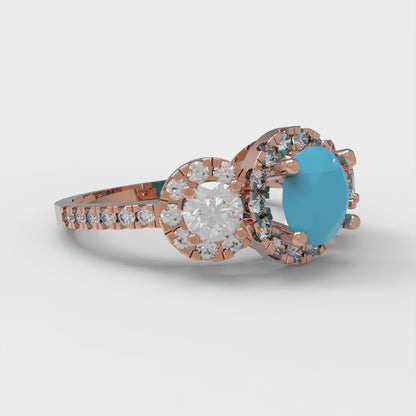 1.46 cttw Simulated Turquoise Three-Stone Engagement Ring - Solid Gold (Round Cut,6.0mm)