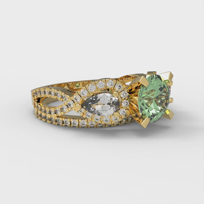1.925 cttw Round Cut Simulated Green Diamond Bridal Set - Solid Yellow Gold Engagement Ring & Wedding Band