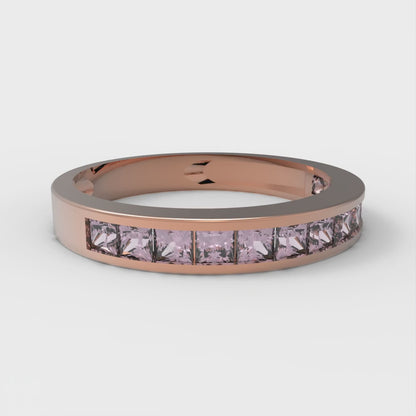 0.78 cttw Simulated Pink Diamond Princess Cut Rose Gold Eternity Wedding Band