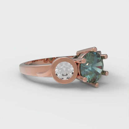 1.72 cttw Blue Moissanite Three-Stone Engagement Ring - Solid Gold (Round Cut,6.5mm)